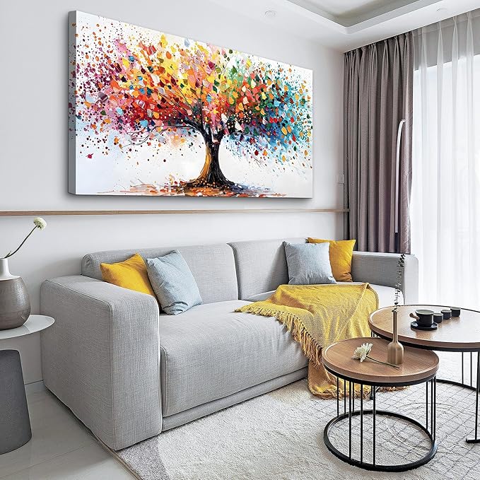 Lapremoly Abstract Wall Decorations For Living Room Framed Canvas Wall Art For Office Colorful Tree Landscape Wall Paintings Bedroom Home Decorations Modern Prints Posters Mural Artwork 20"X40"