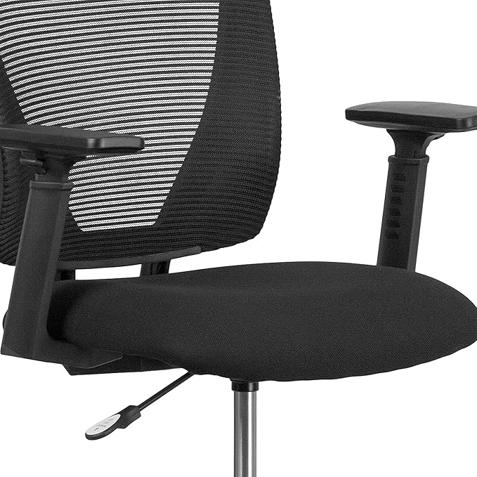 Flash Furniture Harper Ergonomic Mid-Back Mesh Drafting Chair with Black Fabric Seat, Adjustable Foot Ring and Adjustable Arms
