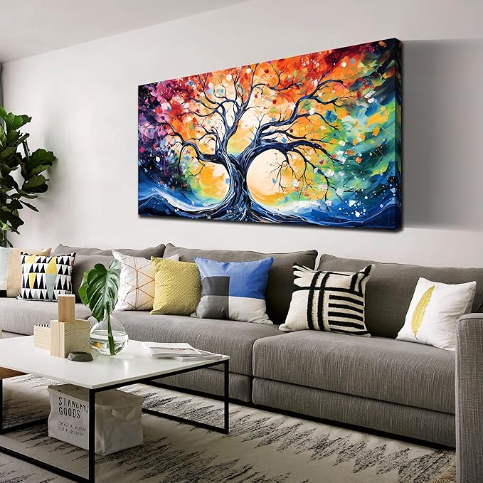 Large Canvas Wall Art Colorful Tree Picture Modern Living Room Bedroom Home Office Wall Decor Framed Canvas Prints Ready to Hang Size 24x48