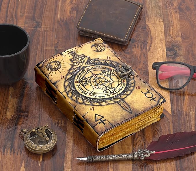 Blank Spell Book of Shadows Journal Witchcraft Supplies Witch Spell for Men & Women 200 Pages with Lock Clasp Vintage Handmade Deckle Edge Paper, Leather Sketchbook, Drawing Journal, Leather Journal,
