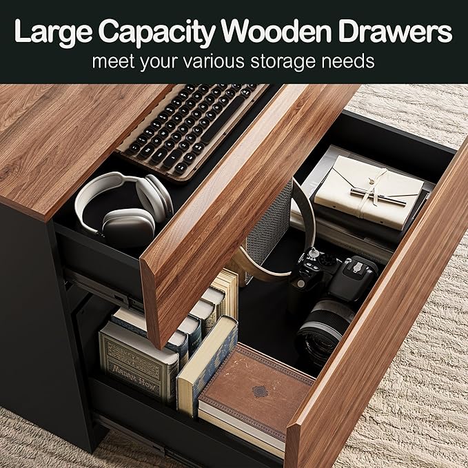 2 Drawer Lateral File Cabinet, 31W*23H Wood Filing Cabinet with Anti-tilt Mechanism, Home Office Storage Filing for Letter, A4 & Legal Size, Black Walnut