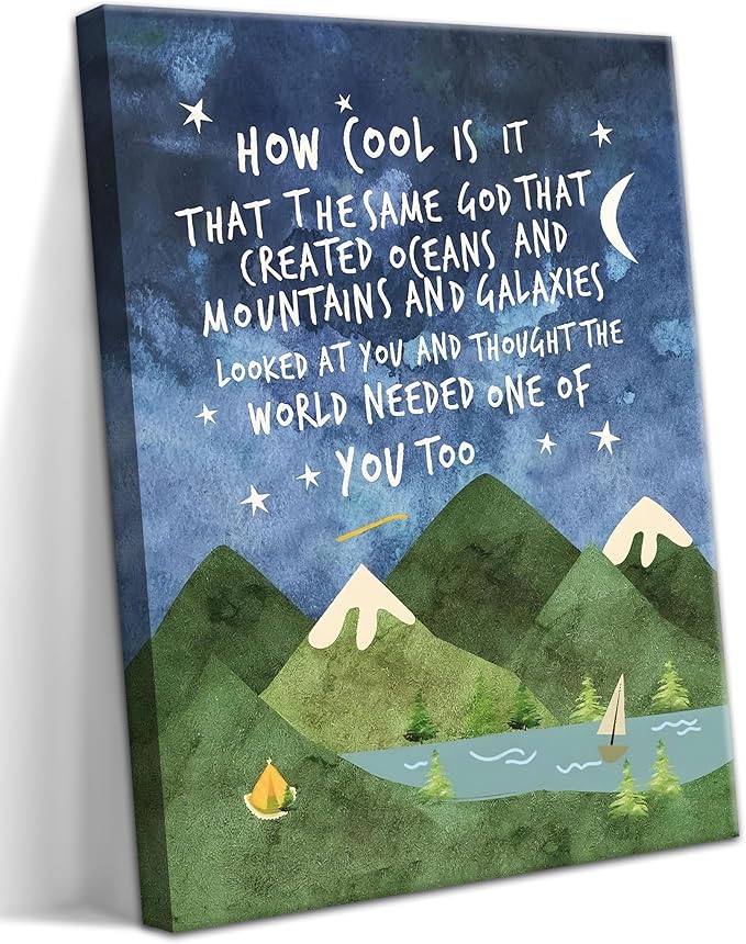 Same God Creation Canvas Wall Art – Framed Nursery Mountain Wall Decor, Inspirational Canvas Prints, Baptism, Adoption, First Communion Gifts for Boys and Girls – 12x16in
