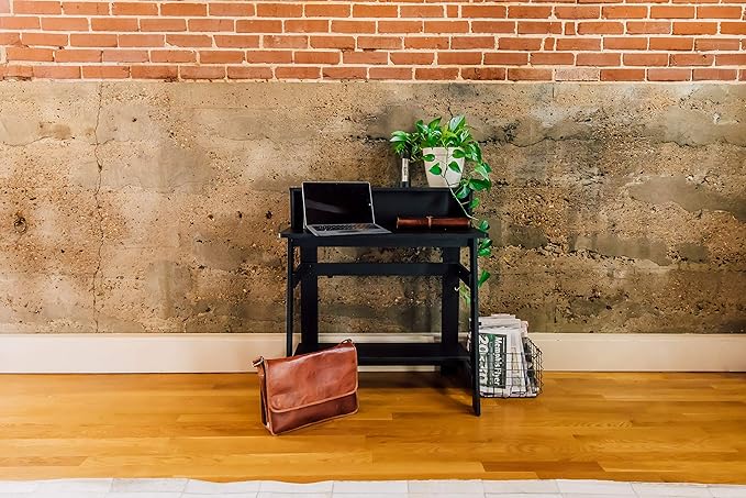 OneSpace Lennox Hutch Computer Desk, Small Desk for Home Office, Compact Writing Desk, Black