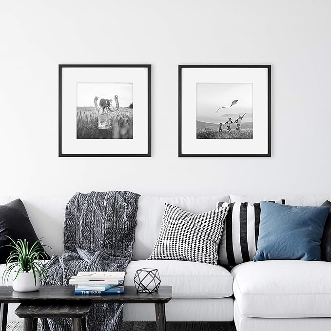 MCS East Village 18x18 Matted Square Picture Frame with 12x12 Photo Display, Black Wall Hanging Frame for Photos & Posters (2-Pack)