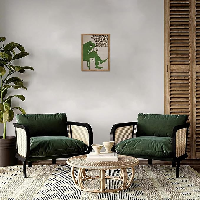 Vintage Frog Wall Art, Funky Eclectic Canvas Wall Decor, Retro Whimsical Japanese Picture Painting, Moody Animal Artwork Print Poster for Living Room Bedroom Office 12x16 Inch Framed