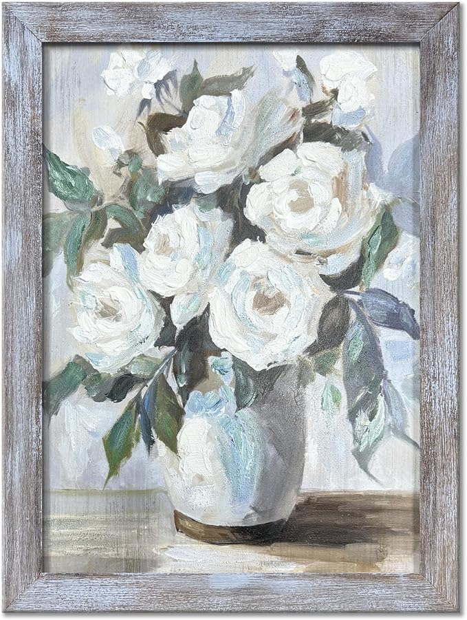 UTOP-art Flower Wall Decor Artwork - Elegant Floral Canvas Picture with Blue Accents for Bathroom Bedroom Gift 24"x18"