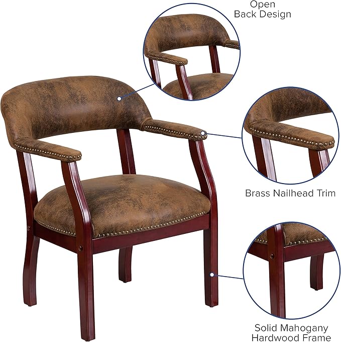 Flash Furniture Diamond Bomber Jacket Brown Luxurious Conference Chair with Accent Nail Trim