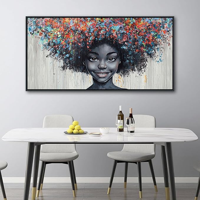 KLAKLA Black Woman Wall Art African American Women Wall Decor Trendy Abstract Black Girl Canvas Poster Prints Pictures for Bedroom Living Room Framed 24x48 Inches