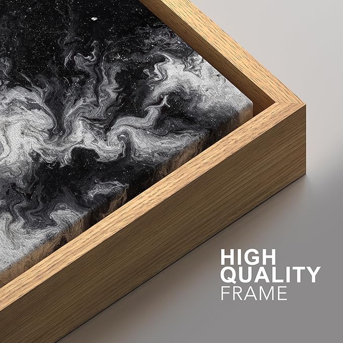 SIGNFORD Framed Wall Art Print Set Black and White Marble Abstract Modern Fluid Digital Art Modern Art Contemporary for Living Room, Bedroom, Office - 24"x36"x3 Natural