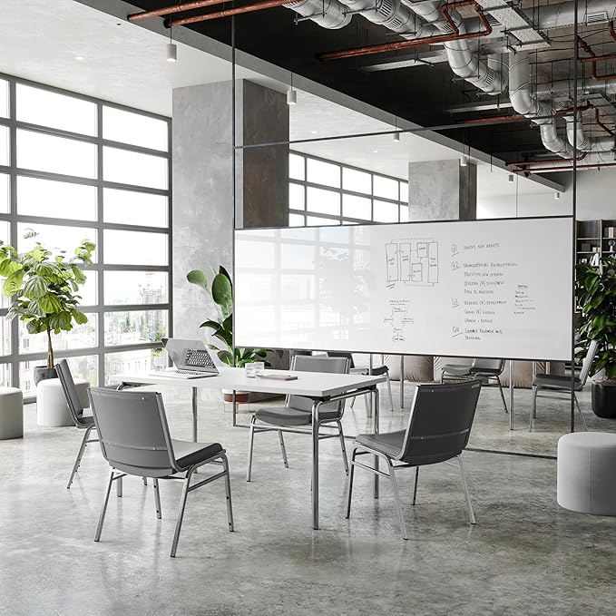 Flash Furniture 4 Pack Hercules Heavy-Duty Vinyl Lobby Chairs with Ganging Brackets and Cushioned Seats, Stacking Chairs for Waiting Rooms/Offices, Gray