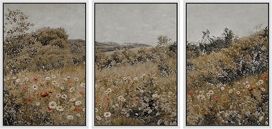 SIGNFORD Framed Wall Art Print Set Summer Wildflower Lush Floral Landscape Illustrations Modern Decorative Multicolor Relax/Calm Chic for Living Room, Bedroom, Office - 16"x24"x3 White