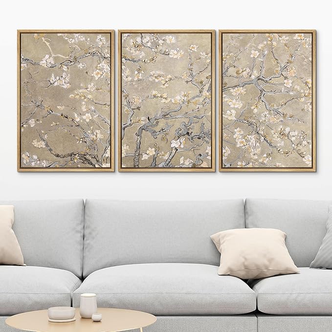 MUDECOR Framed Canvas Print Wall Art Blossoming Branches Vintage Floral Illustrations Realism Decorative for Living Room, Bedroom, Office - 16"x24"x3 Natural