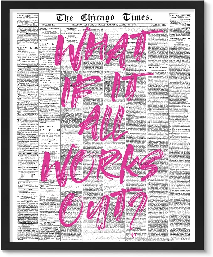 uniro What If It All Works Out Newspaper Print Vintage Trendy Wall Art Cute Typography Poster Affirmations Apartment Aesthetic - 8x10 Unframed