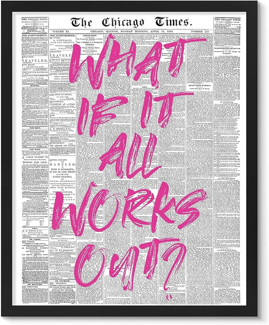 uniro What If It All Works Out Newspaper Print Vintage Trendy Wall Art Cute Typography Poster Affirmations Apartment Aesthetic - 8x10 Unframed