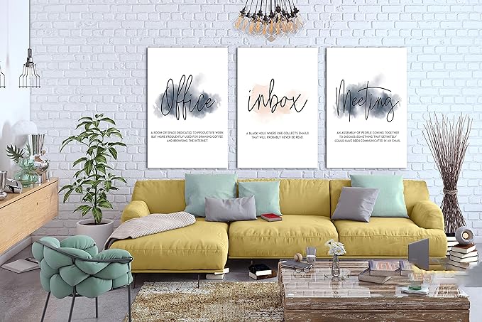 SHMAO Office Canvas Wall Art Motivational Wall Decor, 3 Piece Office Inbox Meeting Print Pictures for Office Wall Decor Women Inspirational Framed Artwork Home Office Decor 24”x36”x3 Panels