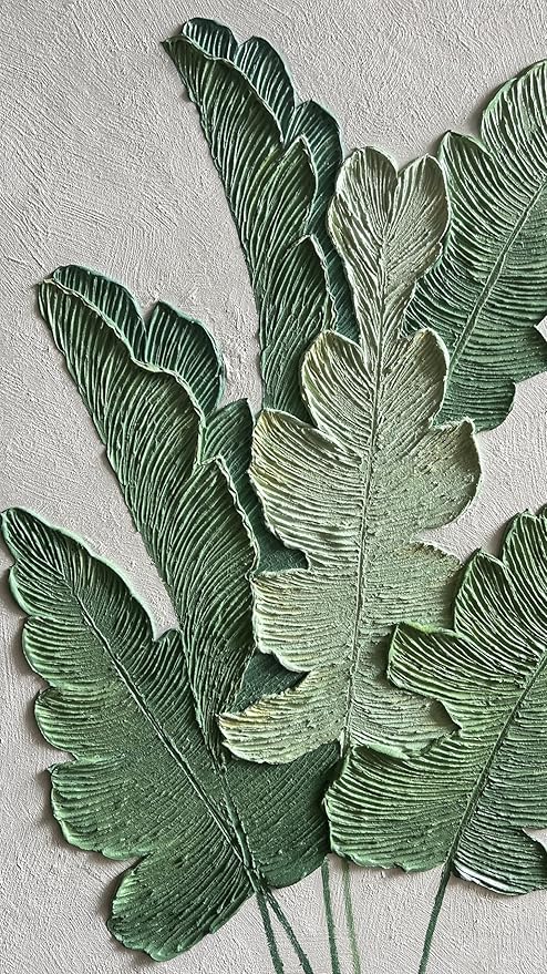 YaSheng Art- large Vertical Wall Art Oil Paintings ,Handmade 3D Textured Wall Art Green Large leaf plant Artwork paintings ,Modern Minimalist Abstract Wall Art painting, Wall Art for living room Bedroom Wall Deco Home, Framed Wall Art Pictures 30x60inch