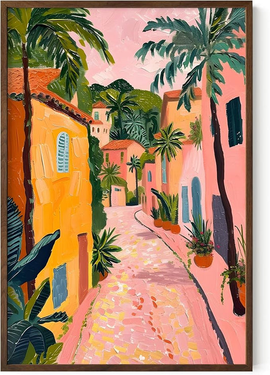 HAUS AND HUES Floral Art Wall Decor - Wildflowers Wall Art for Living Room, Floral Artwork for Bedroom Walls, Flower Painting for College Girls Dorm Room (Palm Tree City, Walnut Frame, 24x36)