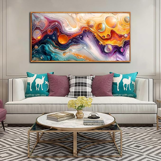 ZHAOSHOP Abstract Wall Art - Colorful Wall Decor for Teen Bedroom - Large Canvas for Painting With Wooden Frames Size 29"x 59"