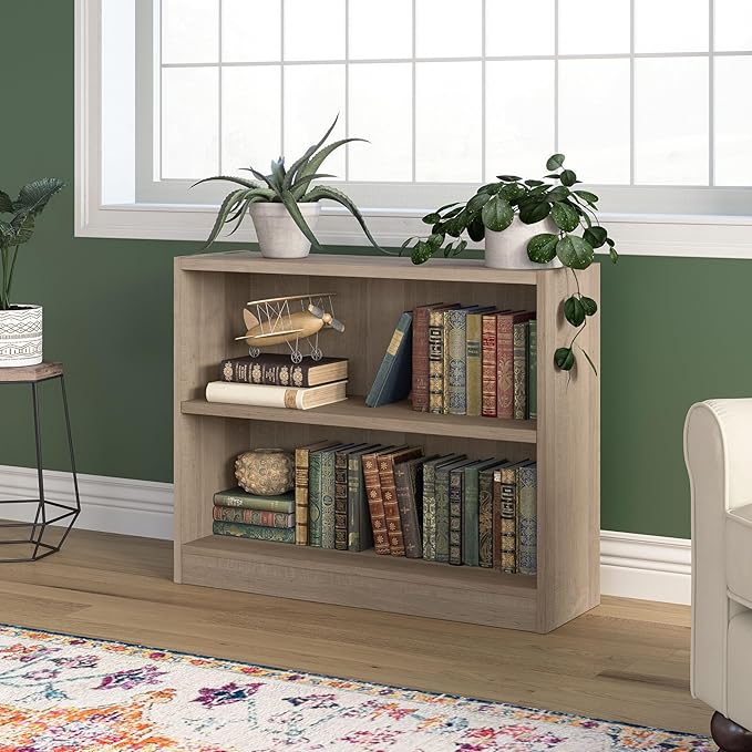 Bush Home Universal Small 2 Shelf Bookcase in Ash Gray, Low Storage and Display Bookshelf for Home Office or Living Room Organization