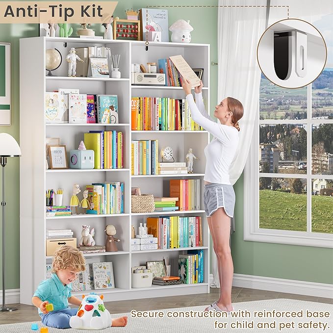 White Bookcase with 24 Open Shelves, 6 Tier Large Bookshelves, 70.8 Inch Tall Bookshelf and Bookcases for Living Room, Bedroom, Home Office Library