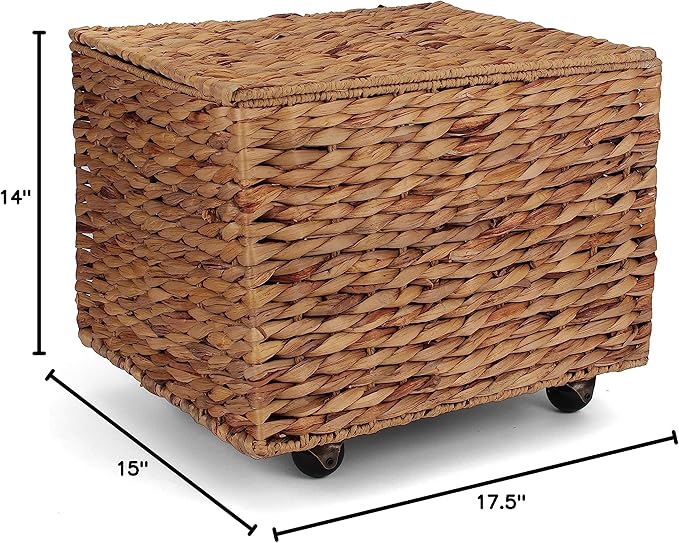 Seagrass Rolling File Cabinet - Home Filing Cabinet - Hanging File Organizer - Home and Office Wicker File Cabinet - Water Hyacinth Storage Basket for File Storage (Natural)