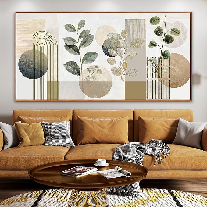Large Boho Wall Art For Living Room 29 X 58 In Green Botanical Boho Wall Art Modern Canvas Art Wall Decor Natural Abstract Geometry Lines Prints Picture Ready To Hang With Framed
