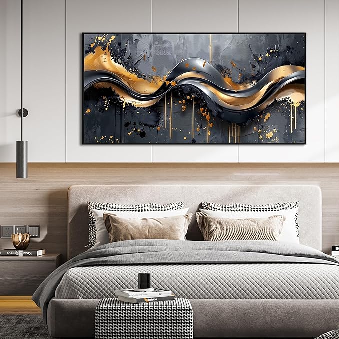 Elegant Black and Gold Wall Art 29" x 59" Canvas for Office Decor Living Room Stylish Large Artwork for Modern Art Pictures