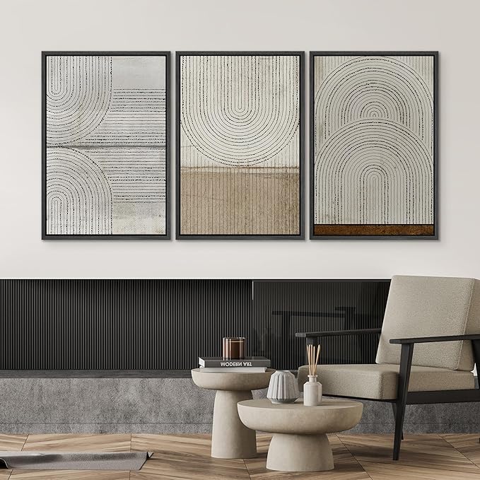 SIGNWIN Framed Canvas Print Wall Art Set Grunge Circle Polygon Collage Abstract Geometric Cozy Neutral Minimalism Modern Art Decorative Boho for Living Room, Bedroom, Office - 24"x36"x3 Black