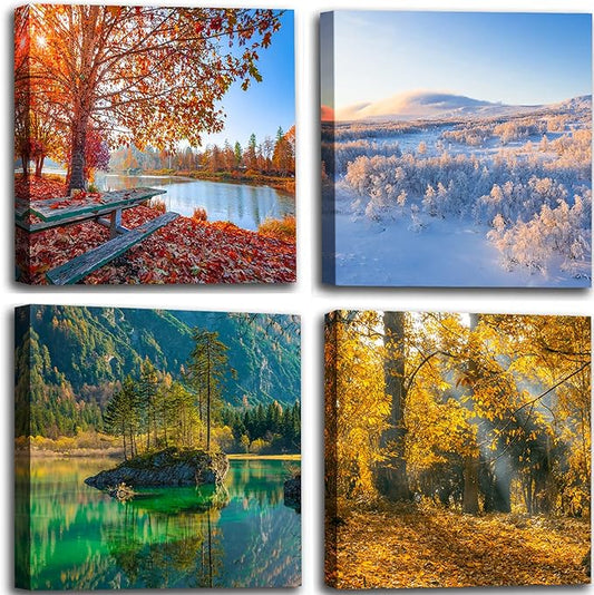 OKEXCKK Four Seasons Landscape Canvas Wall Art Decor - Spring Summer Autumn Winter Colorful Tree Painting Modern Nature Forest Prints Artwork Picture for Bathroom Office Decoration
