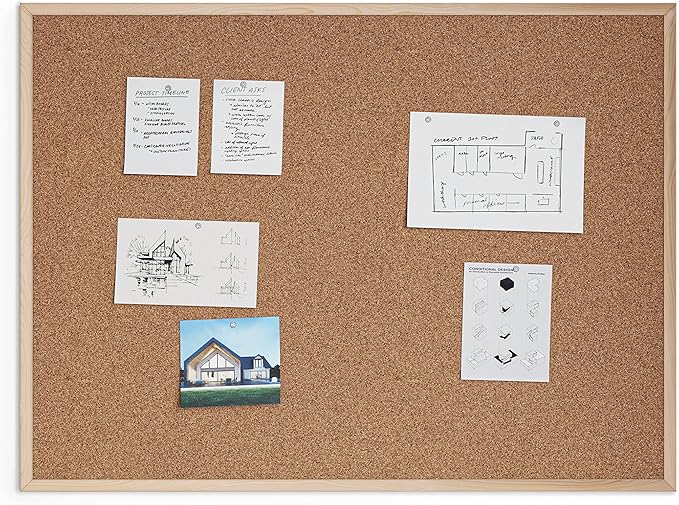 U Brands Cork Bulletin Board, 36" x 48" Inches, Light Birch Wood Frame (003U00-01)