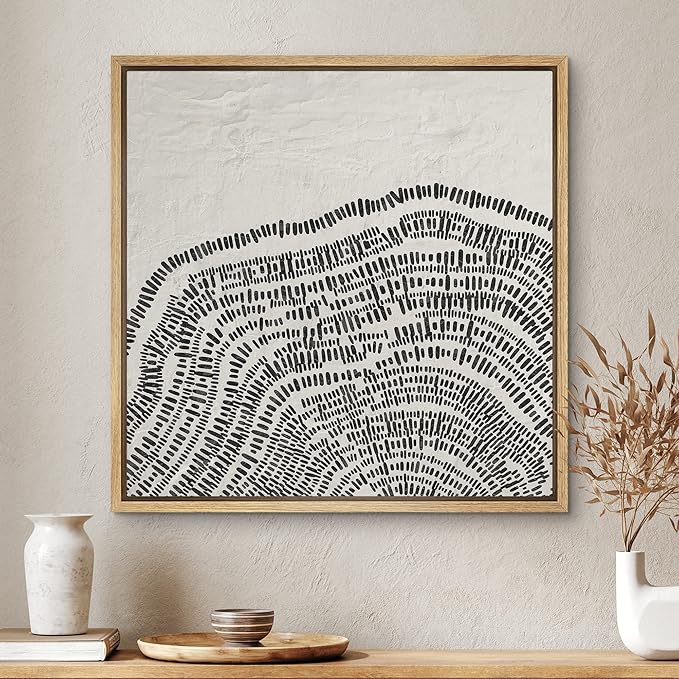 SIGNWIN Framed Canvas Print Wall Art Industrial Grunge Wood Ring Landscape Abstract Shapes Illustration Modern Art Decorative Nordic Minimal Calm/Zen for Living Room, Bedroom, Office - 24"x24" NATURAL