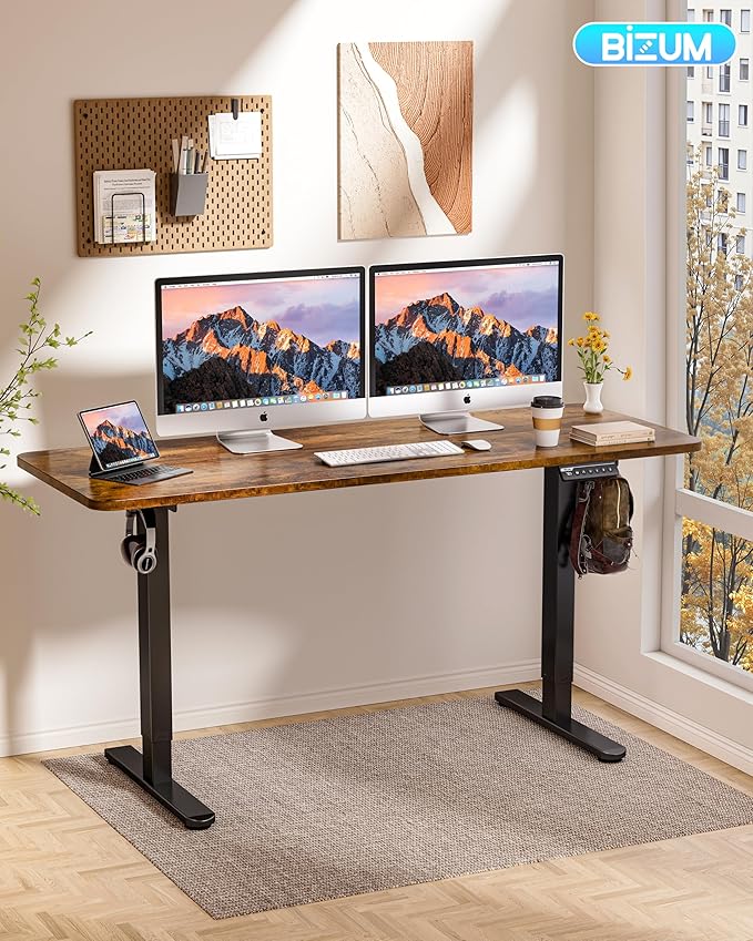 BIZUM Electric Standing Desk 63 x 24 Inch Computer Desk-Gaming Desk Rustic Brown Home Office Desks Height Adjustable Memory Stand Up Computer Workstation