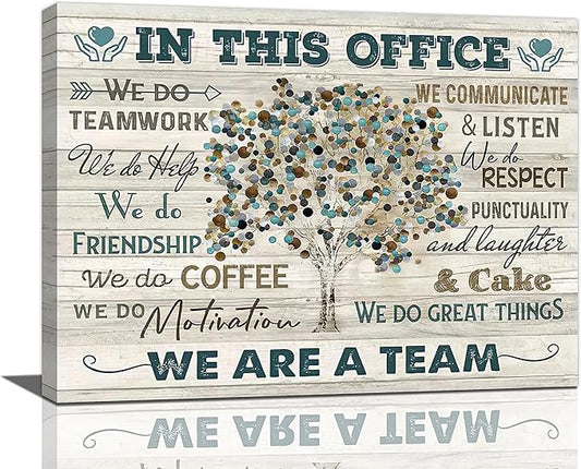 yerretin In this Office Wall Art Motivational Quotes Pictures Wall Decor for Office Inspirational We Are A Team Canvas Painting Room Decorations Artwork Framed Ready to Hang, 16"x12"