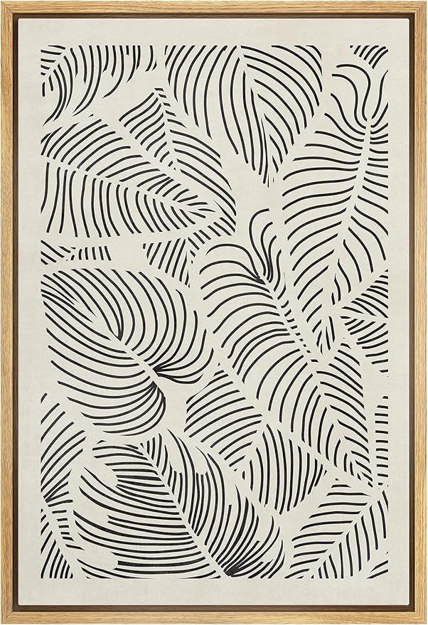 IDEA4WALL Framed Canvas Print Wall Art Hawaiian Black & White Tropical Island Leaf Print Abstract Shapes Illustrations Modern Art Decorative Minimalist Multicolor for Bedroom - 24"x36" Natural