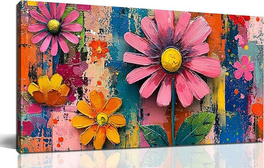 Flower Canvas Wall Art for Bedroom Women Colorful Artwork for Wall Office Modern Wall Decor for Living Room Size 20 x 40 Inch