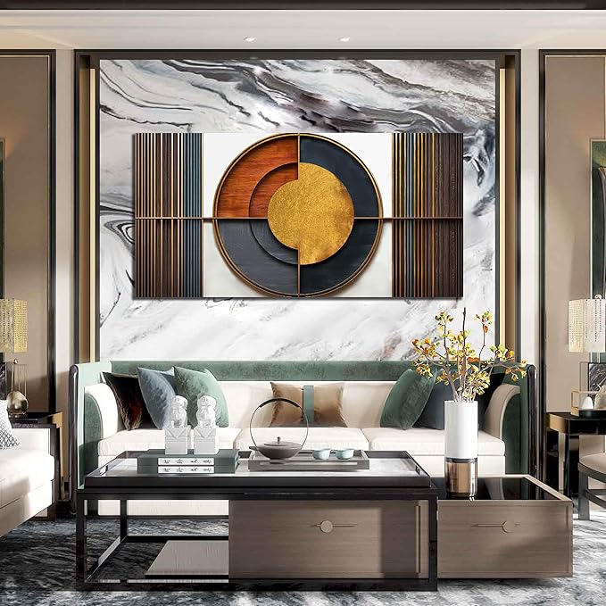 Large Canvas Wall Art for Living Room Bedroom Home Office Brown and White Wood Color Geometrical Picture Modern Canvas Prints Framed Wall Decor Size 29x59