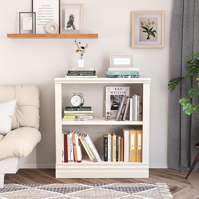 2-Shelf Bookcase, 32" Tall Floor Standing Bookshelf with Adjustable Shelves, Storage & Display Shelf for Living Room, Bedroom, Home Office – Cream White, 31.5" Wide