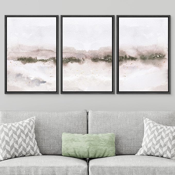 SIGNWIN Framed Canvas Print Wall Art Set Pastel Explosion Misty Mountain Forest Nature Wilderness Illustrations Modern Art Rustic Scenic Relax/Calm for Living Room, Bedroom, Office - 16"x24"x3 Black
