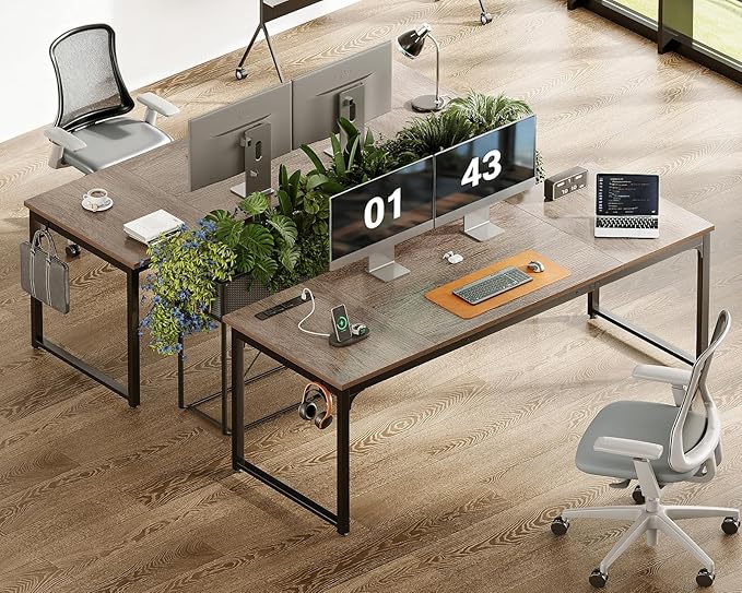 Coleshome 71 x 24 Inch Computer Desk with USB Ports, Large Office Desk, Long Study Student Writing Desk, Grey Oak