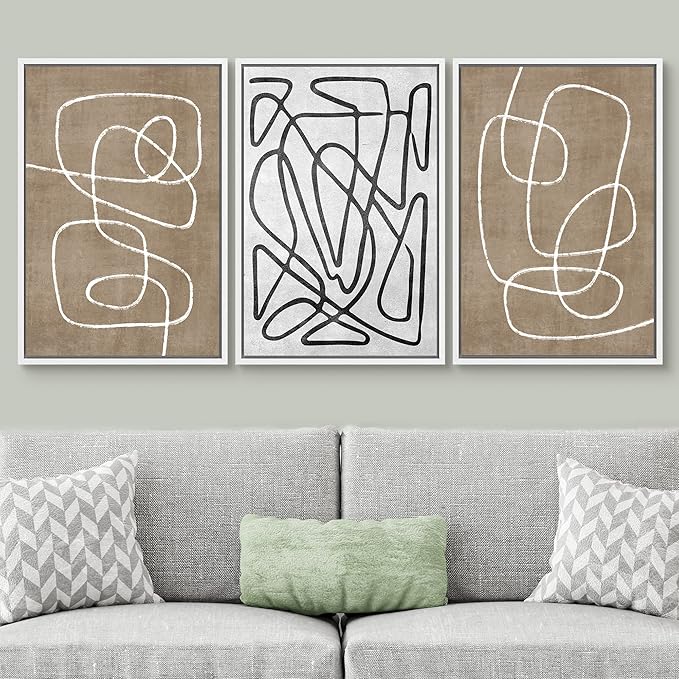 SIGNWIN Framed Canvas Print Wall Art Set Geometric Mid-Century Sketches Graffiti & Street Art Abstract Illustrations Modern Art Decorative Nordic for Living Room, Bedroom, Office - 24"x36"x3 White