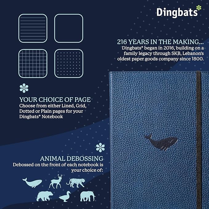 Dingbats A5 Wildlife Notebook Journal Hardcover, Cream 100gsm Ink-Proof Paper, 6.1 x 8.5 inches, 192 pages (Blue Whale, Lined)
