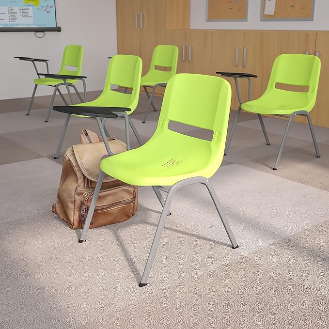Flash Furniture HERCULES 5 Pack Green Ergonomic Shell Chair with Right Handed Flip-Up Tablet Arm