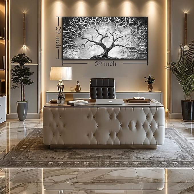 Tree Canvas Wall Art for Living Room - Black and White Pictures Wall Art for bedroom - Black Framed Home Office Decor Size 29" x 59"
