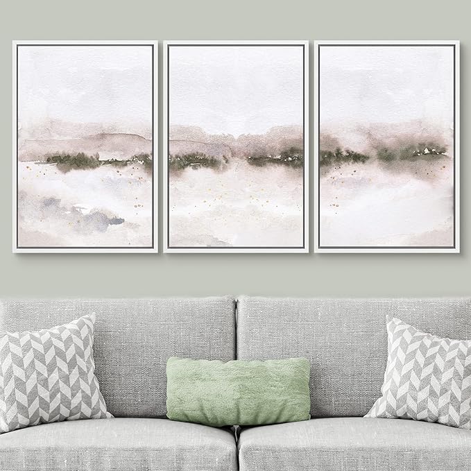 SIGNWIN Framed Canvas Print Wall Art Set Pastel Explosion Misty Mountain Forest Nature Wilderness Illustrations Modern Art Rustic Scenic Relax/Calm for Living Room, Bedroom, Office - 16"x24"x3 White
