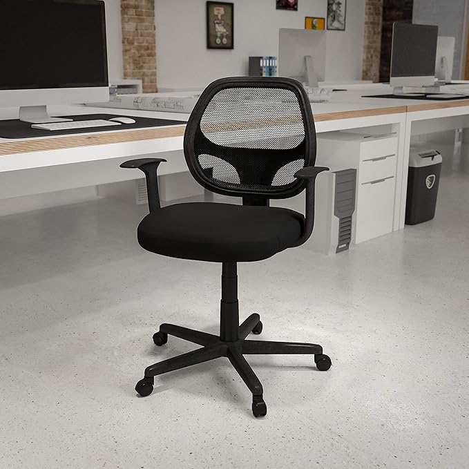 Flash Furniture Flash Fundamentals Mid-Back Black Mesh Swivel Ergonomic Task Office Chair with Arms