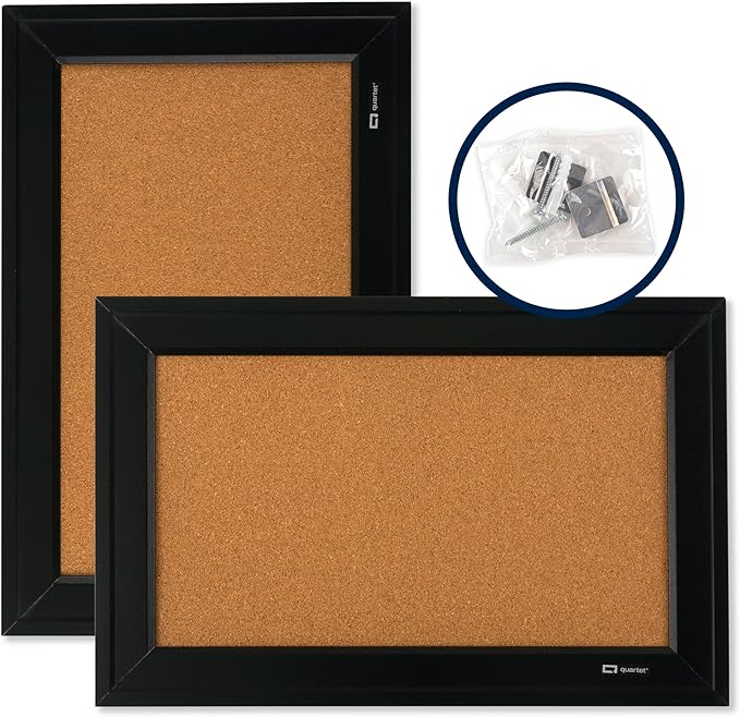 Quartet Cork Bulletin Board, Framed Corkboard, 11” x 17”, Black Frame, Message Board (79279)