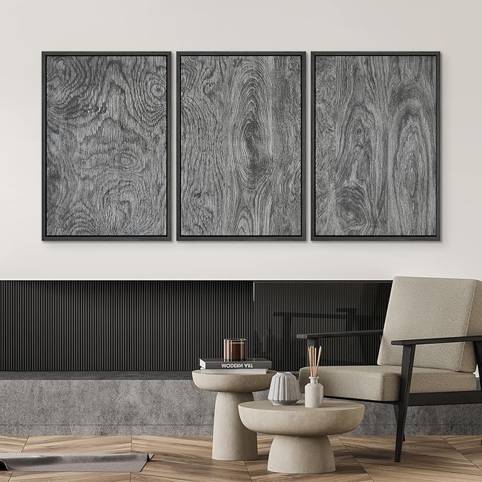 SIGNWIN Framed Canvas Print Wall Art Set Dark Wood Grain Texture Rustic Modern Natural Pattern Illustrations Modern Art Decorative Abstract for Living Room, Bedroom, Office - 16"x24"x3 Black