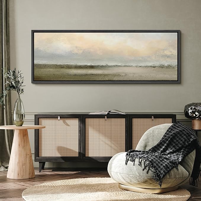 SIGNFORD Large Framed Canvas Soft Sunrise Over Misty Fields Illustrations Modern Art Calm Warm for Living Room, Bedroom, Office - 60"x20"