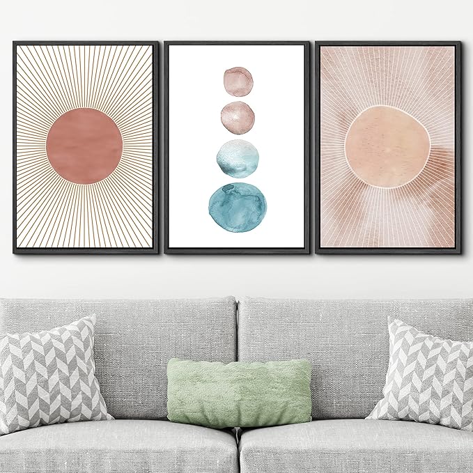 SIGNWIN Framed Wall Art Print Set Pastel Watercolor Dot & Ring Variety Shapes Abstract Illustrations Modern Art Minimalist Colorful Multicolor for Living Room, Bedroom, Office - 24"x36"x3 Black