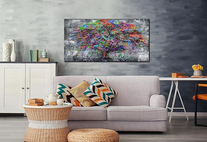 SIXTTART Tree of Life Wall-Art - Forest Wall Art - Abstract Canvas Wall Art for Living Room Graffiti Art Ready to Hang Size 40" x 20"